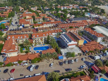 Oludeniz , TURKEY - APRIL 29, 2017: Hotels in Oludeniz and amazing beach, top view, Turkey, Oludeniz