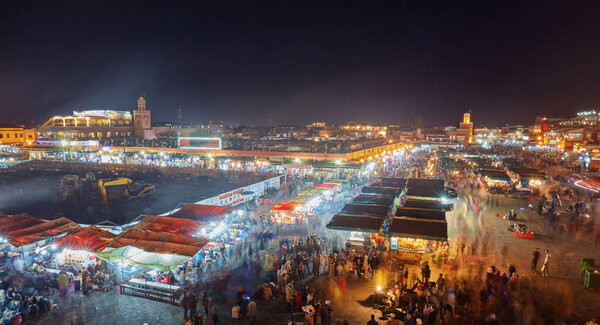Morocco, Marrakech, February 02, 2017: Jemaa el-Fnaa square at evening - Marakech, Morocco