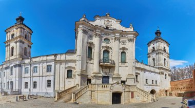 The exterior of the church facade in the old monastery of the Order of the Discalced Carmelites, Berdichev, Ukraine.