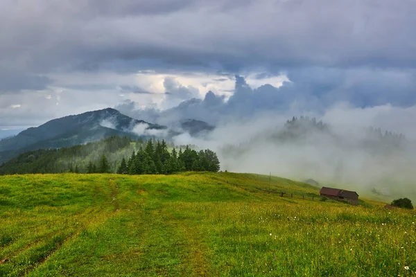 Літній Пейзаж Горах Темно Синє Небо Хмарами — стокове фото