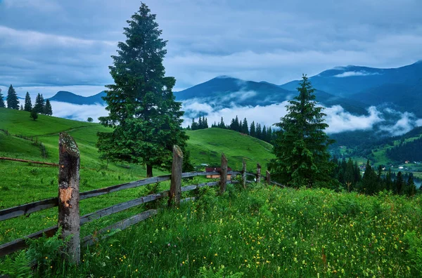 Letní Krajina Horách Tmavě Modrá Obloha Mraky — Stock fotografie