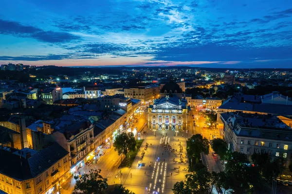Lviv Centre Ville Nuit Depuis Vue Aérienne — Photo