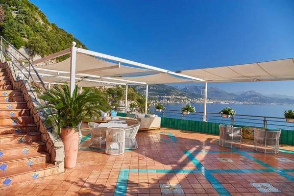 Jídelní Stoly Moře Krásné Detaily Amalfitana Létě Amalfi Pobřeží Itálie — Stock fotografie