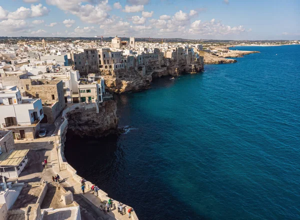 Aerial View Polignano Mare Old Town Small City Coast Facing — Stok fotoğraf