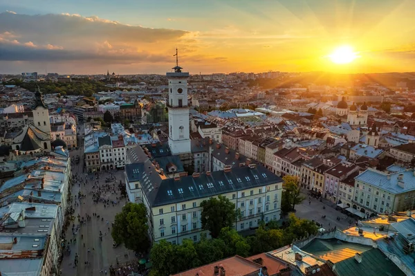 Lvov Historická Centrum Města Panorama Při Západu Slunce Ukrajina — Stock fotografie