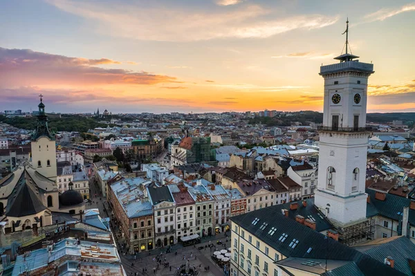 Lvov Historická Centrum Města Panorama Při Západu Slunce Ukrajina — Stock fotografie