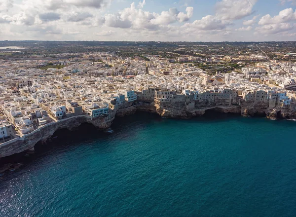 Polignano Eine Mare Drohne Erschossen Luftaufnahme Von Cala Paura Apulien — Stockfoto