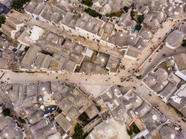 Hava manzaralı Alberobello, Pugli, Itali, Trulli 'de hava manzaralı.