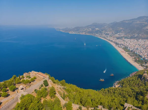 Drone Photo Alanya Coast Mediterranean Turquoise Sea Mountains Turkey — Photo