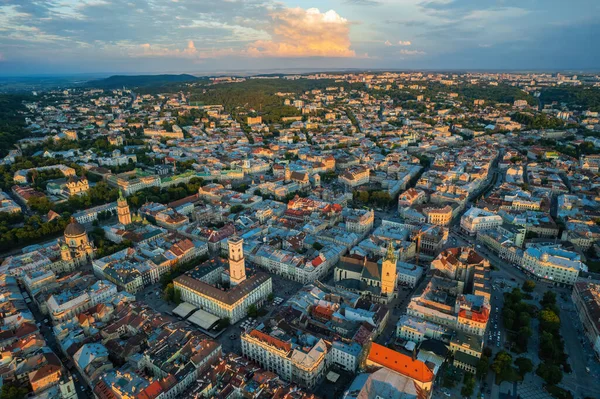 Panoramatický Letní Pohled Dronu Historické Centrum Města Lvova Ukrajina — Stock fotografie