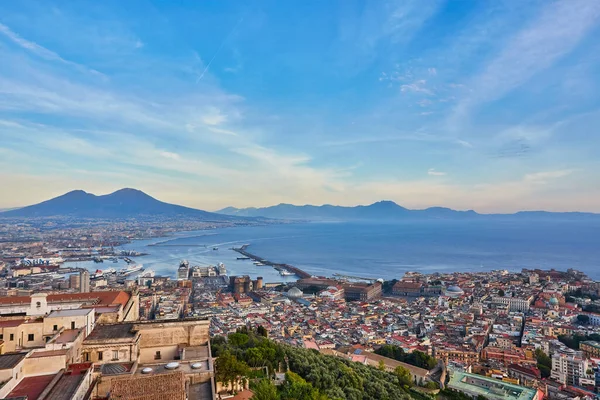 Panorama Nápoles Vista Para Porto Golfo Nápoles Monte Vesúvio Província — Fotografia de Stock