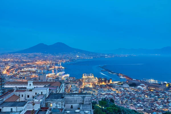 Vista Aérea Nocturna Nápoles Desde Distrito Vomero Castel Sant Elmo — Foto de Stock