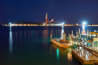 Venedik gece kanal güzel ışıkları, Venedik, İtalya