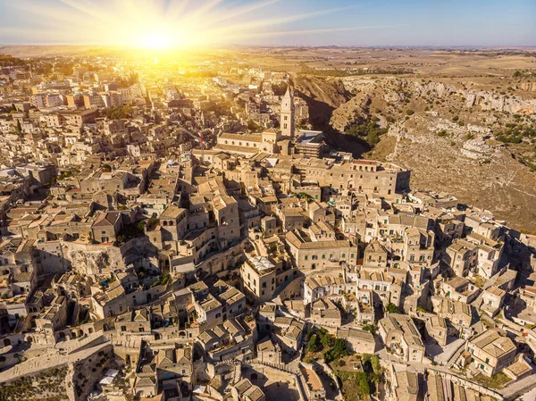 Aerial Picture Matera Spectacular Canyon Town Italy — Stock Photo, Image