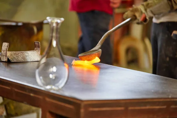 Glass Master While Working Murano Furnace Glass Factory Venice Italy — Stock Photo, Image