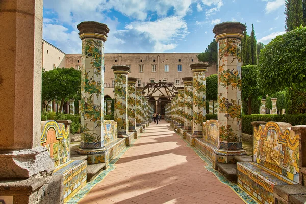 Naples Italy October 2019 View Decorated Frescoes Cloister Arcades Monumental — Stock Photo, Image