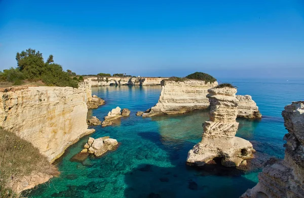 Schöne Meereslandschaft Apulien Italien Torre Sant Andrea Berühmter Strand Mit — Stockfoto