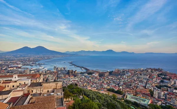 Napoli Italia Veduta Panoramica Della Città Del Porto Con Vesuvio — Foto Stock