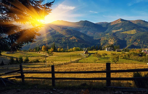 stock image Colorful autumn landscape scene with fence in Transylvania mountain Romania