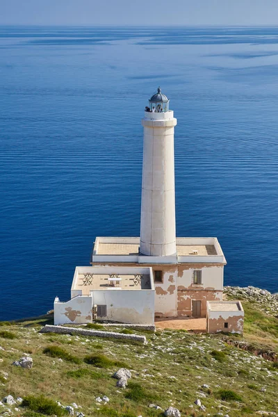Faro Cabo Otranto Apulia Sobre Duras Rocas Granito Punto Más —  Fotos de Stock