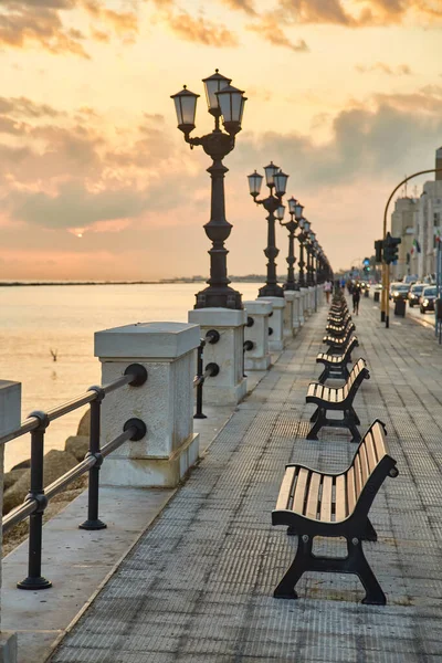 Bari Seafront Colorful Amazing Sunset Coastline City View Twilight Purple — Stock Photo, Image