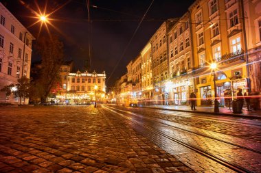 Gece eski Avrupa şehir görüntüsünü Vintage tarzı