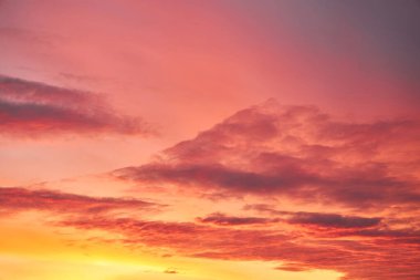 Sunset sky, clouds painted in bright colors over Kyiv, Ukraine
