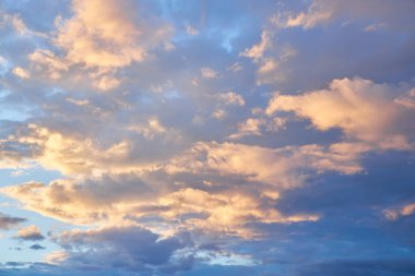 Sunset sky, clouds painted in bright colors over Kyiv, Ukraine