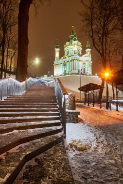 St. Andrew's Church in Kiev. Winter evening clipart