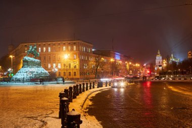 Monument to Bogdan Khmelnitsky in Kiev. Evening. clipart