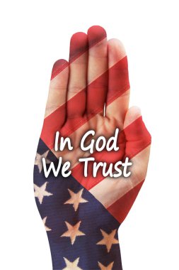  Tanrı 'ya güveniyoruz Amerikan bayrak eline.