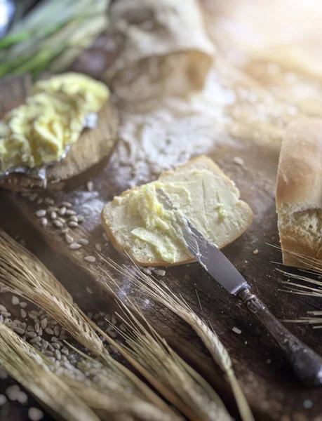 Delicious Breakfast Homemade Bread Sunny Morning — Fotografia de Stock