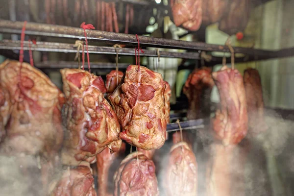 Delicious Smoked Meats Home Butcher Shop Stock Photo
