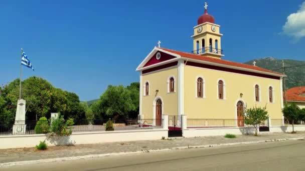 Kyrkan Vid Karavomylos Stad Kefalonia Grekland — Stockvideo