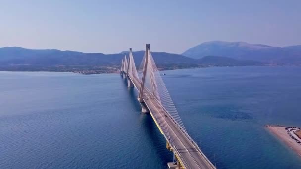 Patra Bridge Grecja Widok Lotu Ptaka — Wideo stockowe