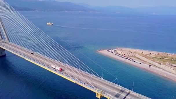 Patra Bridge Greece Aerial View — Stock Video