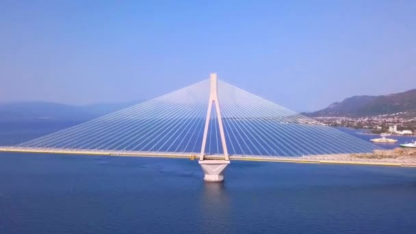 Patra Bridge Greece Aerial View — Stock Video