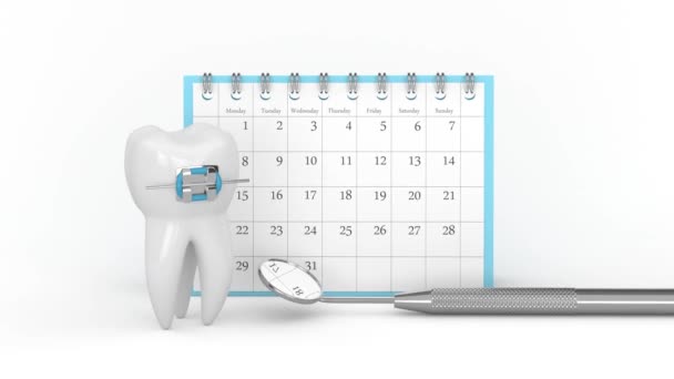 Kalender Med Datum För Besöket Hos Ortodontisten — Stockvideo