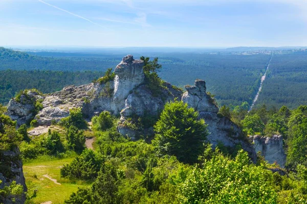 Polonya Nın Podlesice Bölgesindeki Gora Zborow Zirvesinden Kireçtaşı Kayaları Olan — Stok fotoğraf