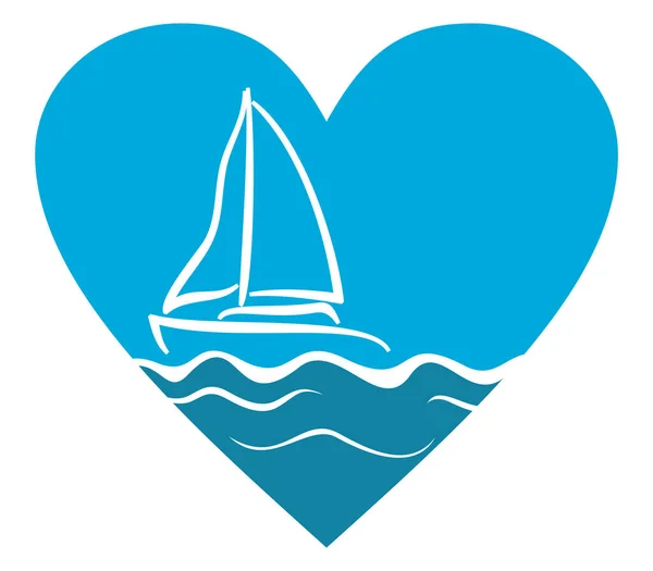 Símbolo Del Barco Navegando Mar Forma Corazón — Archivo Imágenes Vectoriales