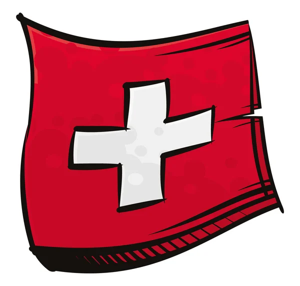 落書きペイントスタイルで作成されたスイス連邦国旗 — ストックベクタ