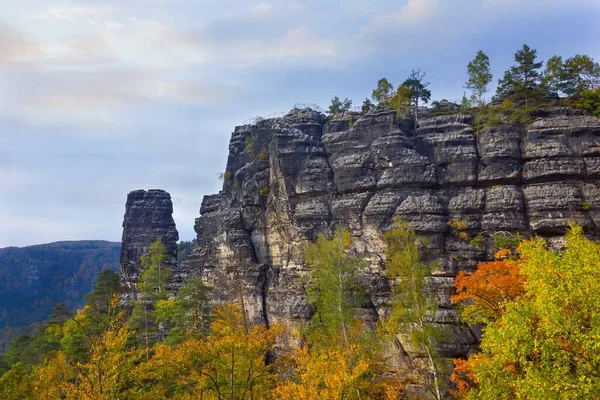 チェコ共和国 ボヘミアスイスのプラヴィツカ ブラナ近くの岩場の崖の上の有利な点 — ストック写真