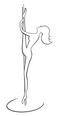 A slim pole dancer is practicing twine pose