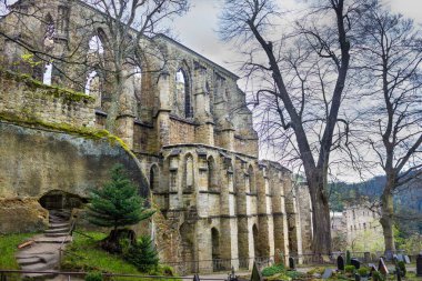 Ruins of medieval monastery at mountain in Oybin, Germany