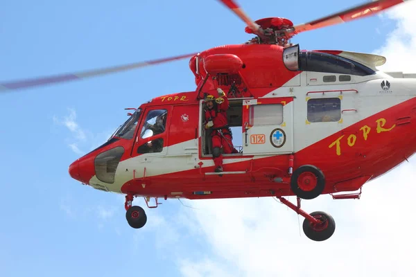 stock image Zakopane, Poland - July 3th, 2019: Mountain Rescuers TOPR in rescue helicopter action