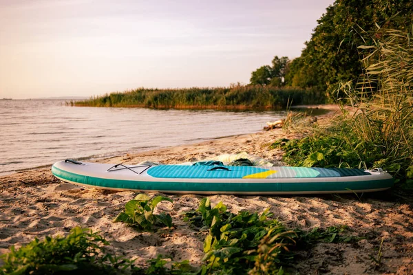 Sup Paddle Board Costa Del Lago Atardecer Imágenes de stock libres de derechos