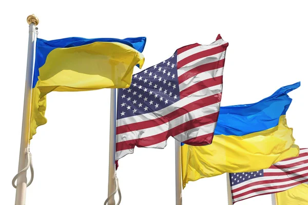 Ukraine Ukrainian Flag Usa Flags Poles Png Isolated Transparent Background — стокове фото