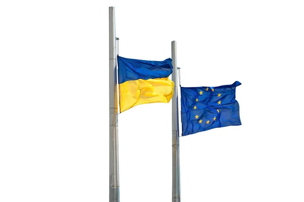 Flags Ukraine Europe Poles Isolated White Background — Stock Photo, Image