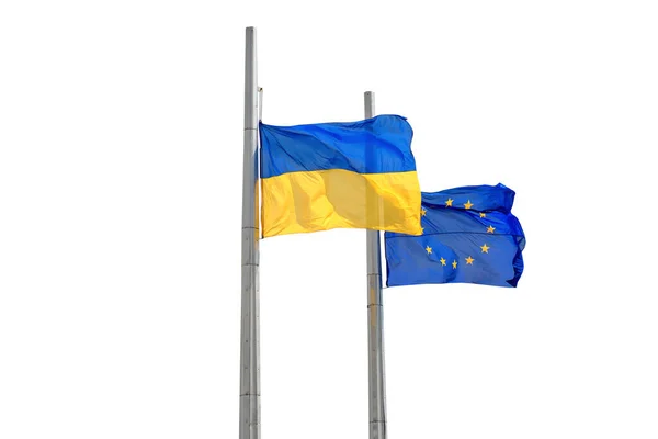 Beyaz Arkaplanda Avrupa Ukrayna Bayrakları Izole Edildi — Stok fotoğraf
