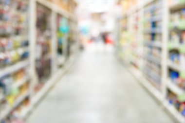 Market ve süpermarket içi bulanık depo arka planı